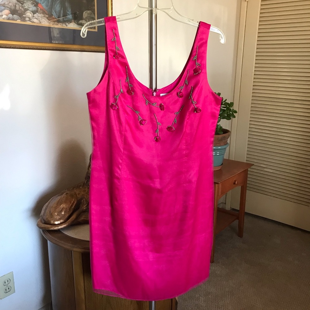 Papell Pink Sleeveless Dress with Beadwork SZ 12
